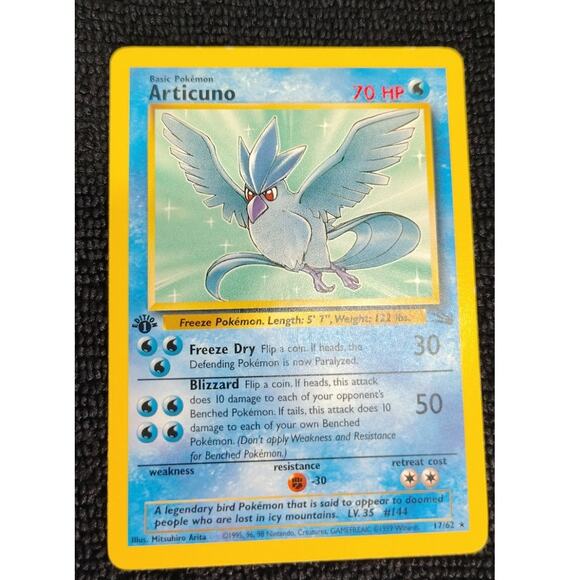 Pokémon Articuno Fossil Unlimited Card Game Rare 1999 First Edition Player - Picture 1 of 6